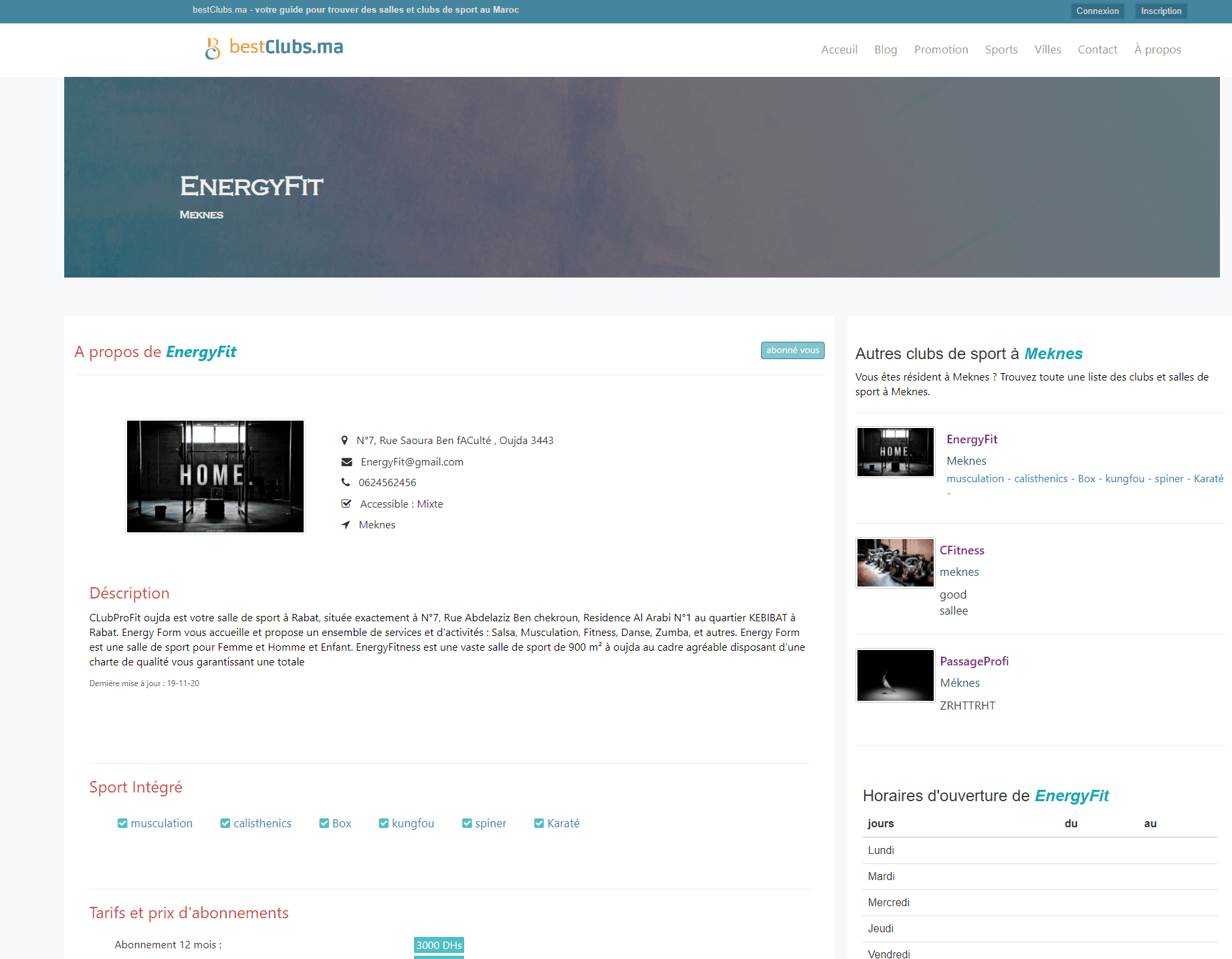 Listing Sport Clubs Website screenshot 1